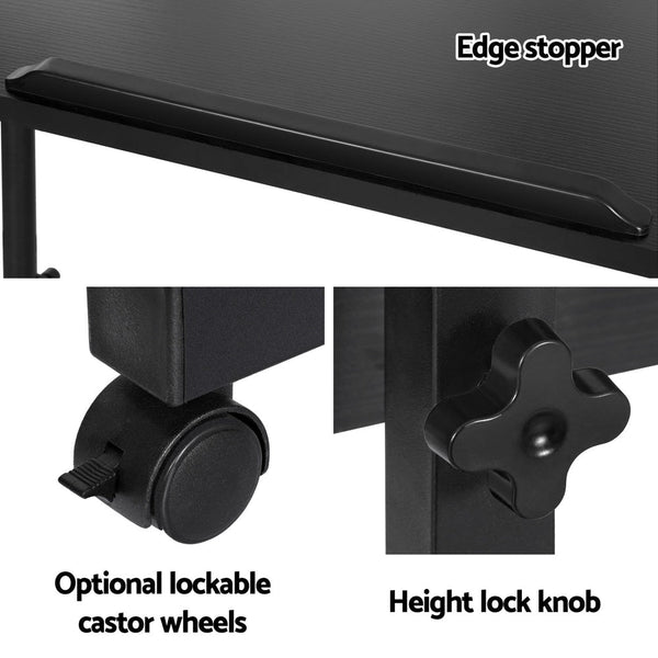 Artiss Laptop Desk Table Height Adjustable Wooden Bed Side Tables 80CM Black Artiss