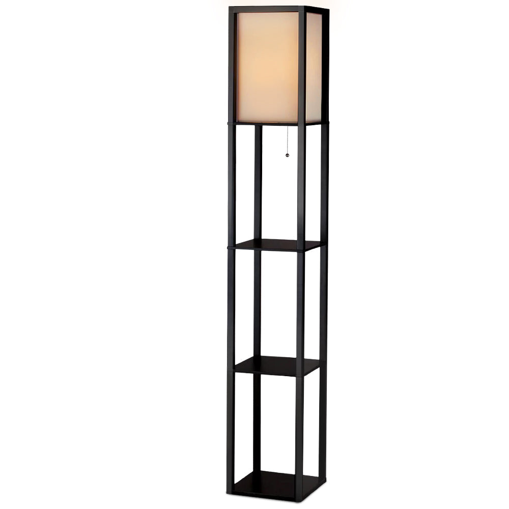Artiss Floor Lamp Vintage Light Stand Wood Shelf Storage Organizer - Black Artiss