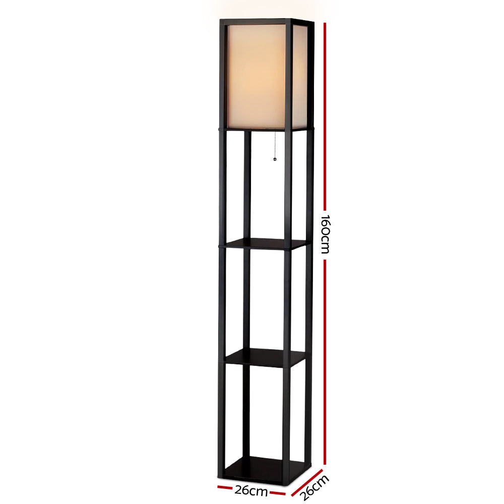 Artiss Floor Lamp Vintage Light Stand Wood Shelf Storage Organizer - Black Artiss
