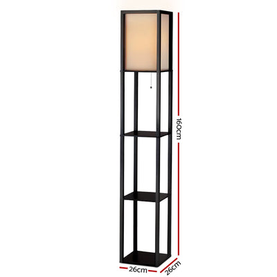 Artiss Floor Lamp Vintage Light Stand Wood Shelf Storage Organizer - Black