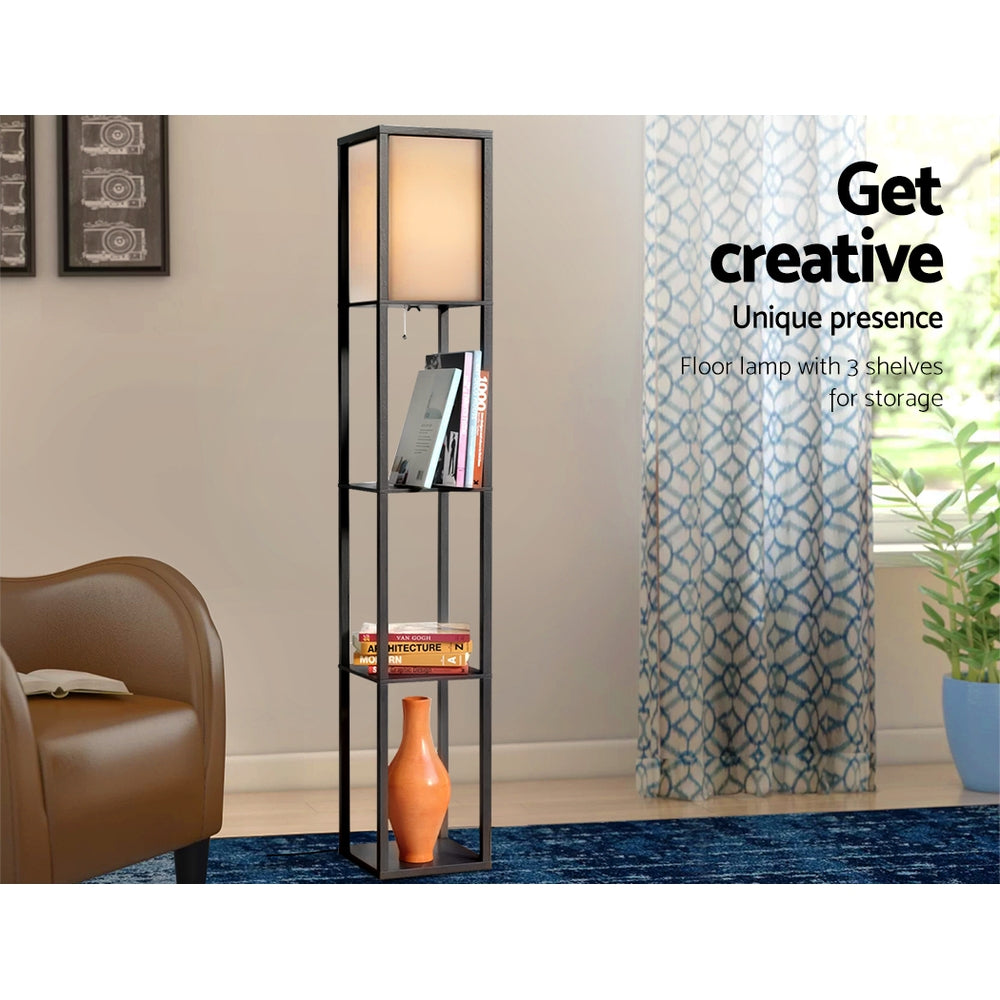Artiss Floor Lamp Vintage Light Stand Wood Shelf Storage Organizer - Black Artiss