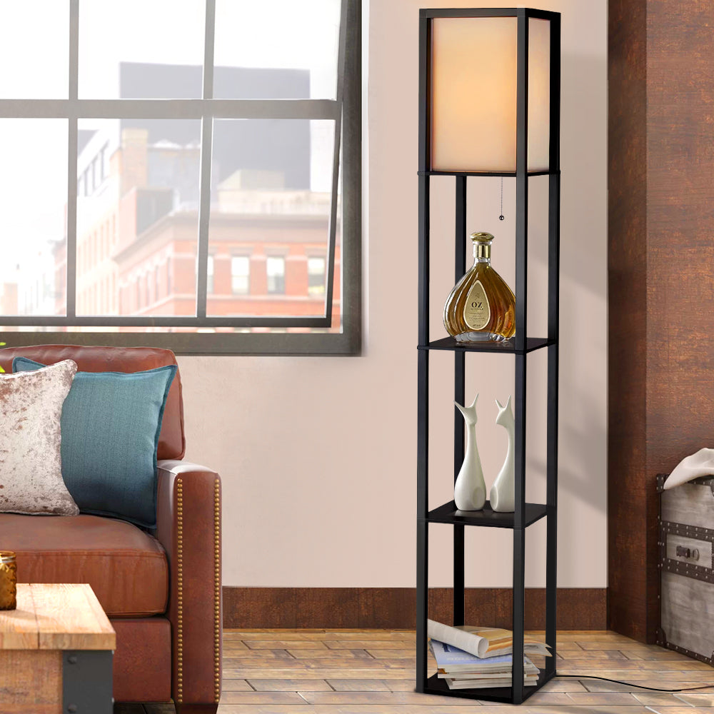 Artiss Floor Lamp Vintage Light Stand Wood Shelf Storage Organizer - Black Artiss