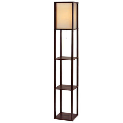 Artiss Floor Lamp Vintage Light Stand Wood Shelf Storage Organizer - Brown