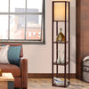 Artiss Floor Lamp Vintage Light Stand Wood Shelf Storage Organizer - Brown
