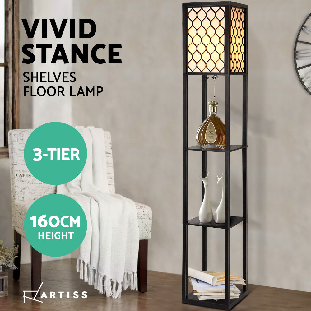 Artiss Floor Lamp Storage Shelf LED Lamps Vintage Standing Reading Light - Black Artiss