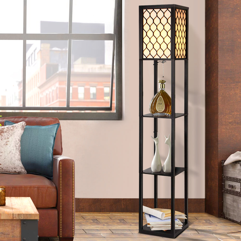 Artiss Floor Lamp Storage Shelf LED Lamps Vintage Standing Reading Light - Black Artiss