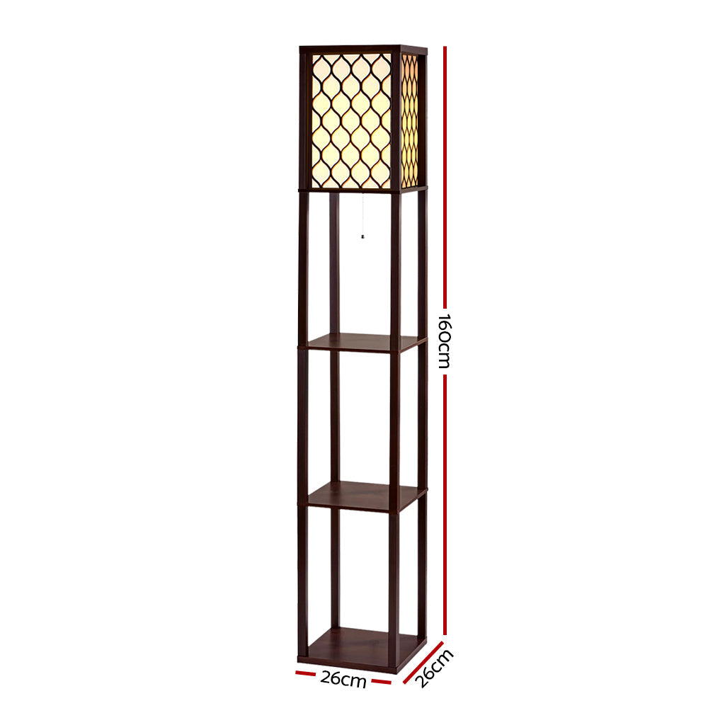 Artiss Floor Lamp Storage Shelf LED Lamps Vintage Standing Reading Light - Brown Artiss