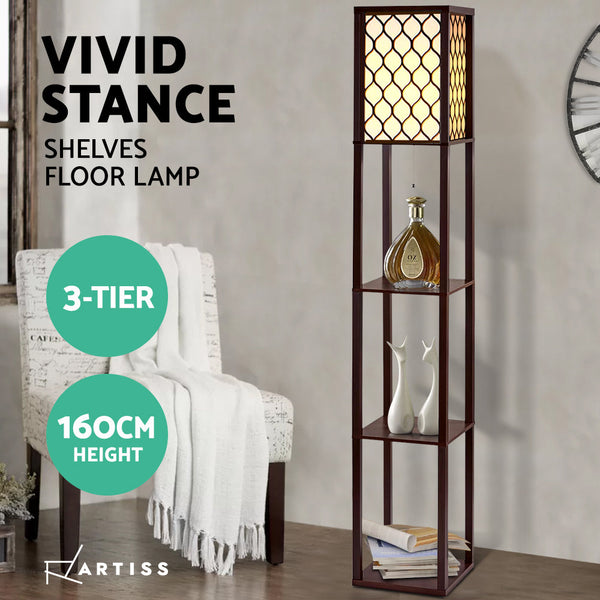 Artiss Floor Lamp Storage Shelf LED Lamps Vintage Standing Reading Light - Brown Artiss