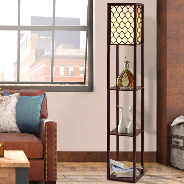 Artiss Floor Lamp Storage Shelf LED Lamps Vintage Standing Reading Light - Brown Artiss