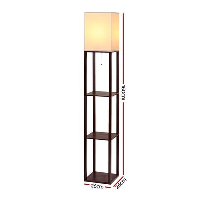 Artiss Shelf Floor Lamp Vintage Wood Reading LIght - Walnut