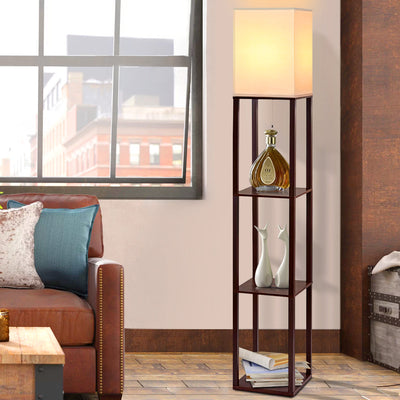 Artiss Shelf Floor Lamp Vintage Wood Reading LIght - Walnut