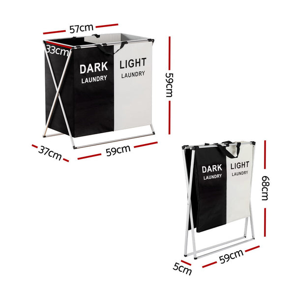 Artiss Laundry Basket Hamper Large Foldable Washing Clothes Storage 2 Sections Artiss