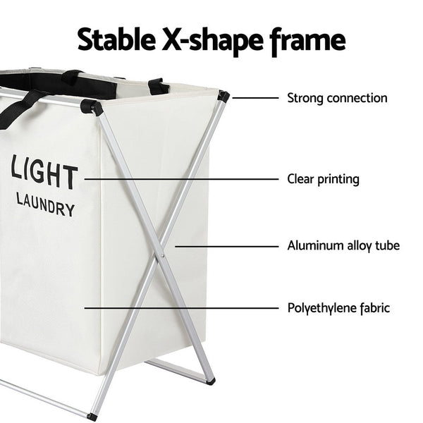 Artiss Laundry Basket Hamper Large Foldable Washing Clothes Storage 2 Sections Artiss