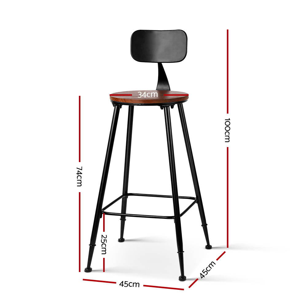 2x Artiss Vintage Bar Stools ALEX Retro Pine Wood Metal Frame freeshipping - Awezingly