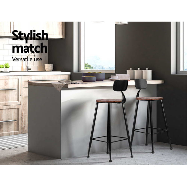 2x Artiss Vintage Bar Stools ALEX Retro Pine Wood Metal Frame freeshipping - Awezingly