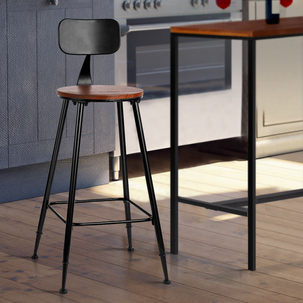 2x Artiss Vintage Bar Stools ALEX Retro Pine Wood Metal Frame freeshipping - Awezingly