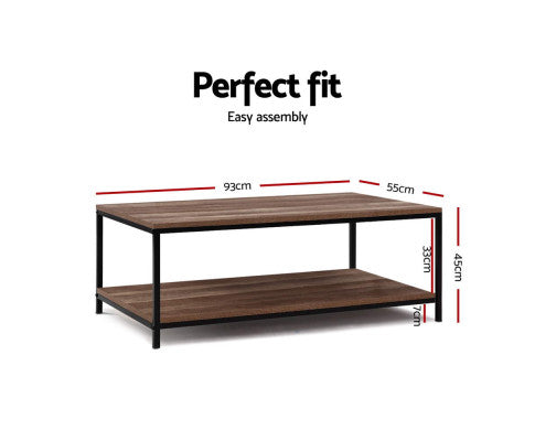 Artiss Coffee Table Wooden Rustic Vintage Metal Frame Black freeshipping - Awezingly