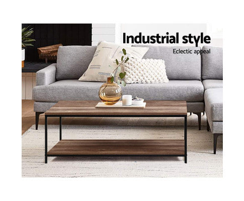 Artiss Coffee Table Wooden Rustic Vintage Metal Frame Black freeshipping - Awezingly