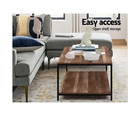 Artiss Coffee Table Wooden Rustic Vintage Metal Frame Black freeshipping - Awezingly