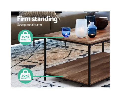 Artiss Coffee Table Wooden Rustic Vintage Metal Frame Black freeshipping - Awezingly