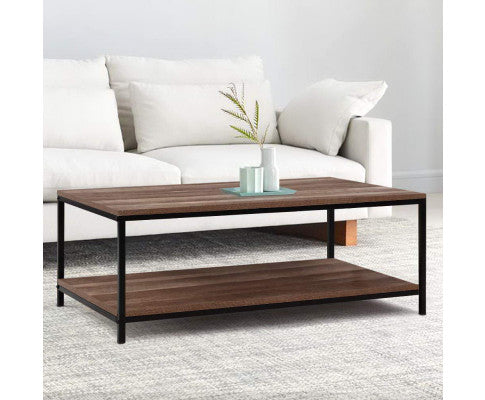 Artiss Coffee Table Wooden Rustic Vintage Metal Frame Black freeshipping - Awezingly