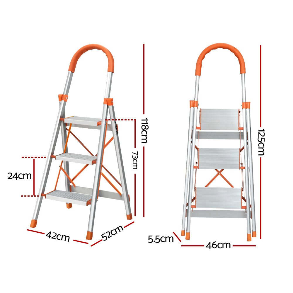 Giantz 3 Step Ladder Multi-Purpose Folding Aluminium Light Weight Non Slip Platform Giantz