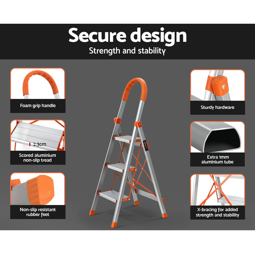 Giantz 3 Step Ladder Multi-Purpose Folding Aluminium Light Weight Non Slip Platform Giantz