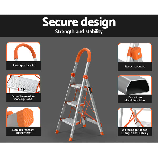 Giantz 3 Step Ladder Multi-Purpose Folding Aluminium Light Weight Non Slip Platform Giantz