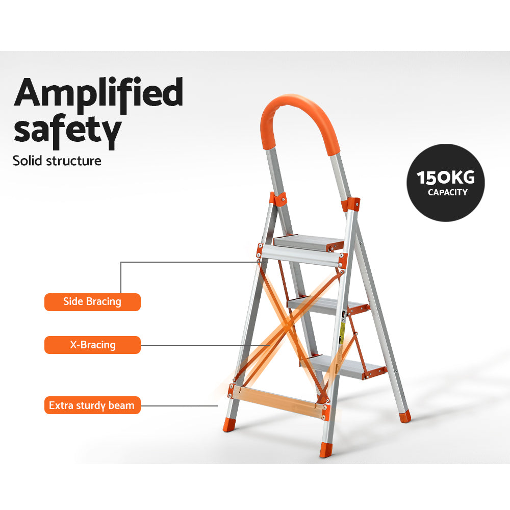 Giantz 3 Step Ladder Multi-Purpose Folding Aluminium Light Weight Non Slip Platform Giantz