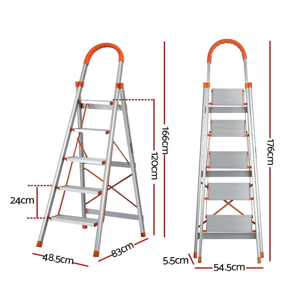 Giantz 5 Step Ladder Multi-Purpose Folding Aluminium Light Weight Non Slip Platform Giantz