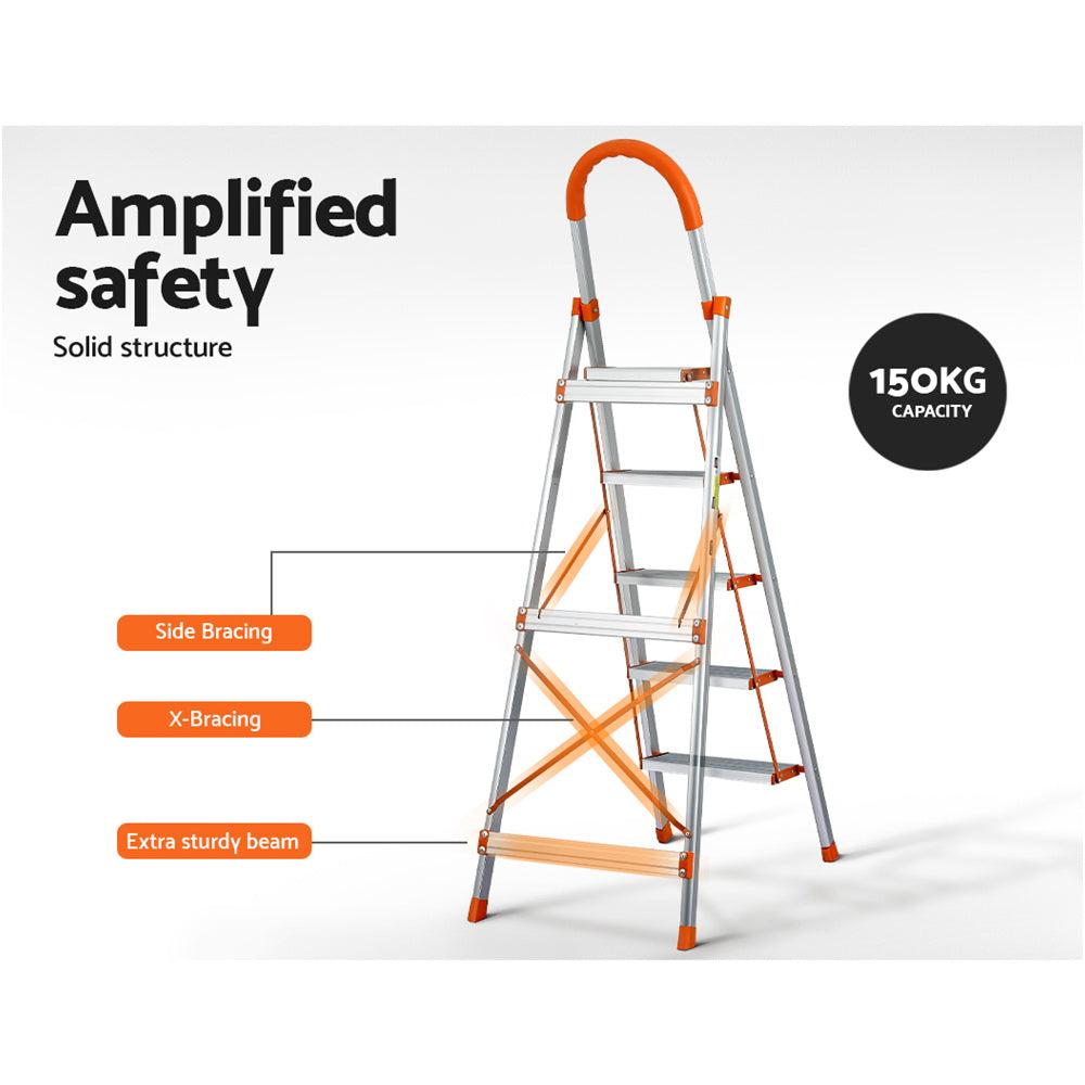Giantz 5 Step Ladder Multi-Purpose Folding Aluminium Light Weight Non Slip Platform Giantz