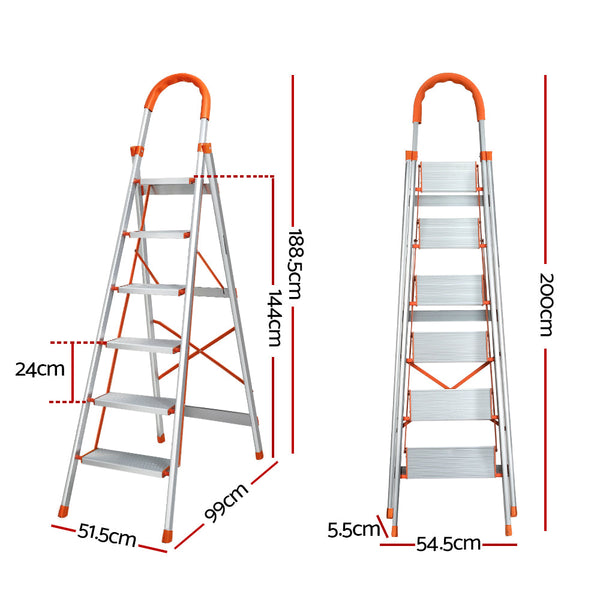 Giantz 6 Step Ladder Multi-Purpose Folding Aluminium Light Weight Non Slip Platform Giantz