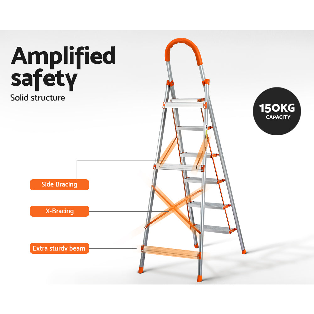 Giantz 6 Step Ladder Multi-Purpose Folding Aluminium Light Weight Non Slip Platform Giantz