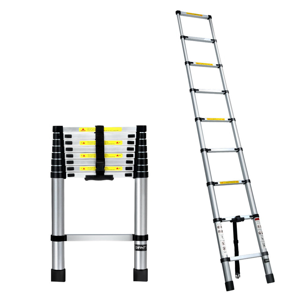 Giantz 2.6M Telescopic Ladder Aluminium Extension Extendable Steps Adjustable Height Giantz
