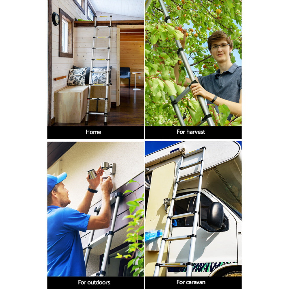 Giantz 2.6M Telescopic Ladder Aluminium Extension Extendable Steps Adjustable Height Giantz
