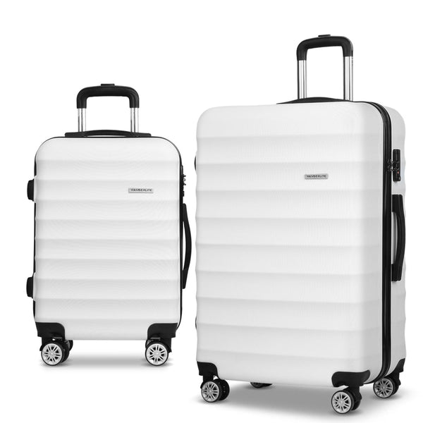 Wanderlite 2pcs Luggage Trolley Set Travel Suitcase TSA Hard Case White Wanderlite