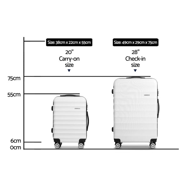 Wanderlite 2pcs Luggage Trolley Set Travel Suitcase TSA Hard Case White Wanderlite