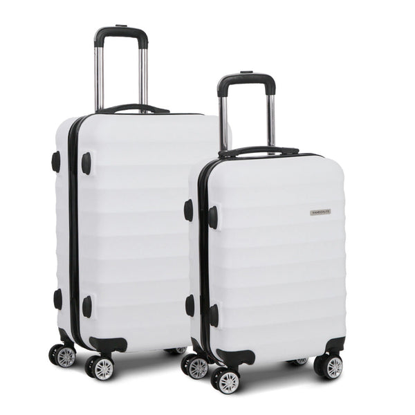 Wanderlite 2pcs Luggage Trolley Set Travel Suitcase TSA Hard Case White Wanderlite