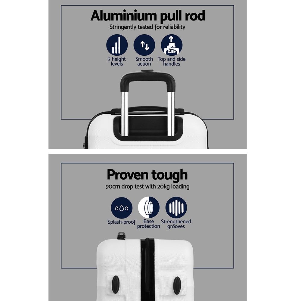 Wanderlite 2pcs Luggage Trolley Set Travel Suitcase TSA Hard Case White Wanderlite