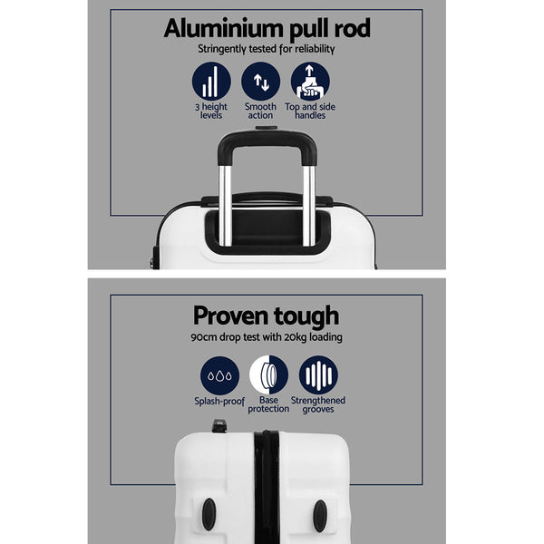 Wanderlite 2pcs Luggage Trolley Set Travel Suitcase TSA Hard Case White Wanderlite