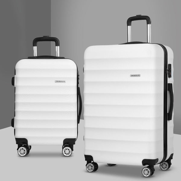 Wanderlite 2pcs Luggage Trolley Set Travel Suitcase TSA Hard Case White Wanderlite