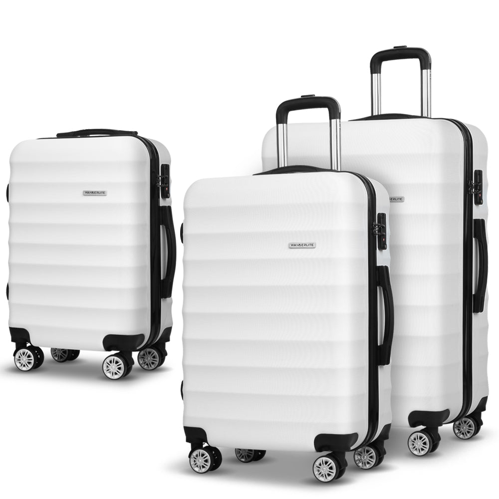 Wanderlite 3pcs Luggage Trolley Set Travel Suitcase TSA Hard Case White Wanderlite