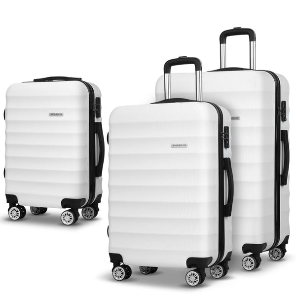 Wanderlite 3pcs Luggage Trolley Set Travel Suitcase TSA Hard Case White Wanderlite
