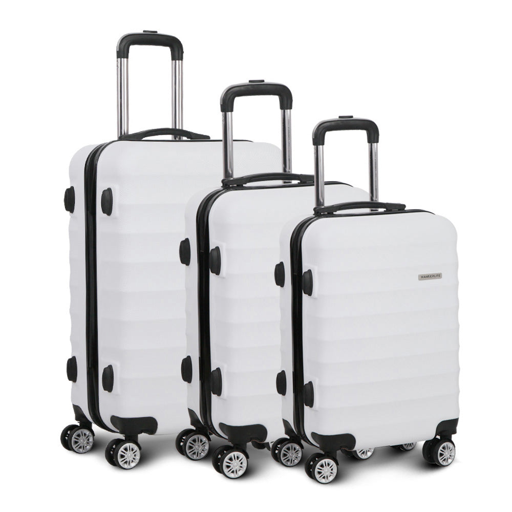 Wanderlite 3pcs Luggage Trolley Set Travel Suitcase TSA Hard Case White Wanderlite