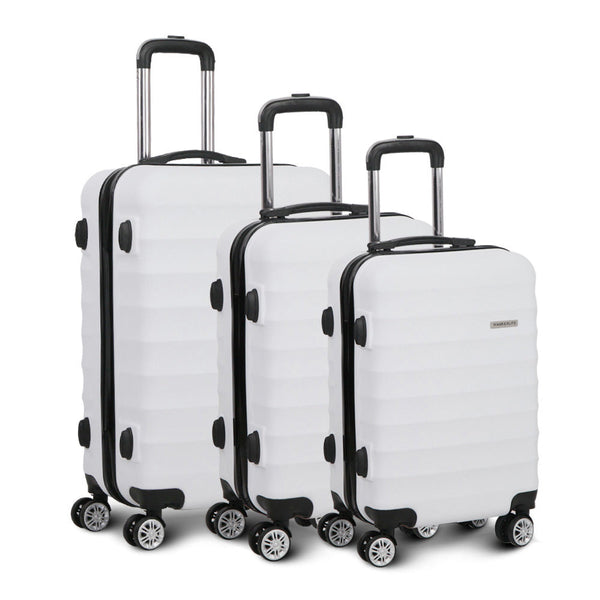 Wanderlite 3pcs Luggage Trolley Set Travel Suitcase TSA Hard Case White Wanderlite