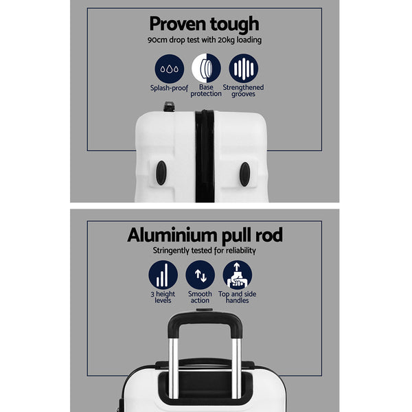Wanderlite 3pcs Luggage Trolley Set Travel Suitcase TSA Hard Case White Wanderlite