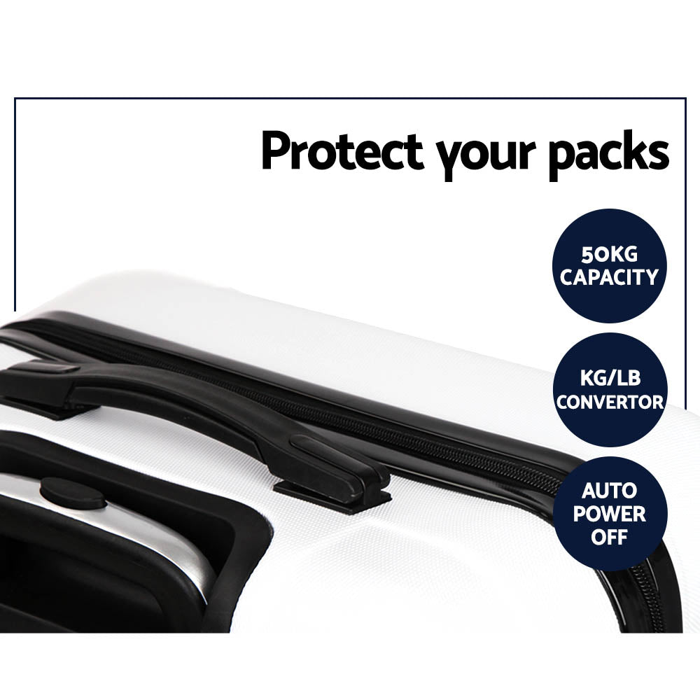 Wanderlite 3pcs Luggage Trolley Set Travel Suitcase TSA Hard Case White Wanderlite