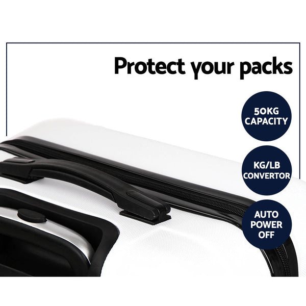 Wanderlite 3pcs Luggage Trolley Set Travel Suitcase TSA Hard Case White Wanderlite