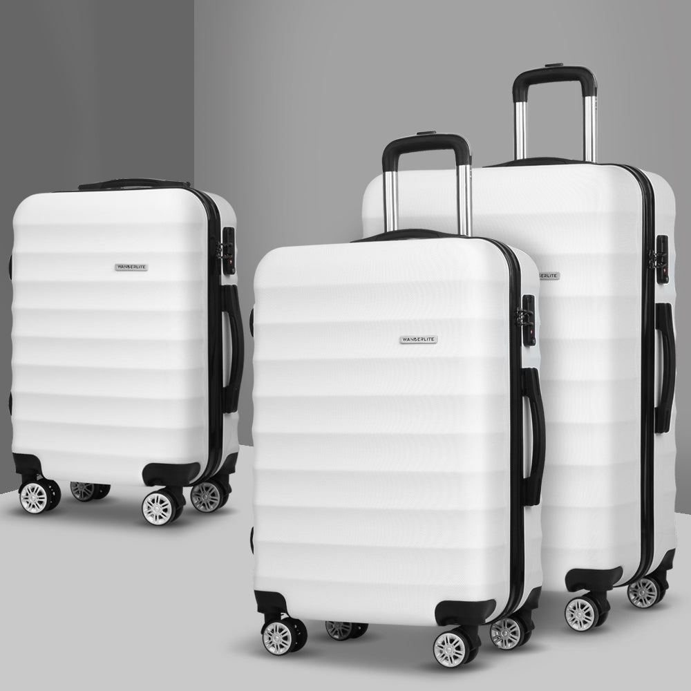 Wanderlite 3pcs Luggage Trolley Set Travel Suitcase TSA Hard Case White Wanderlite
