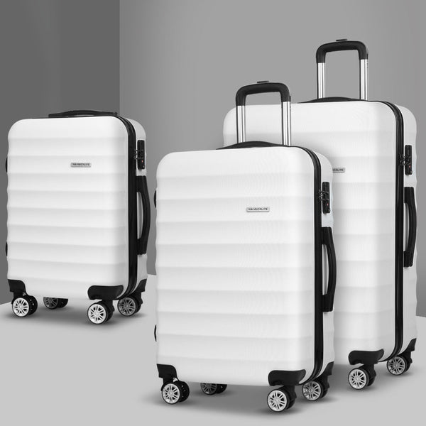 Wanderlite 3pcs Luggage Trolley Set Travel Suitcase TSA Hard Case White Wanderlite